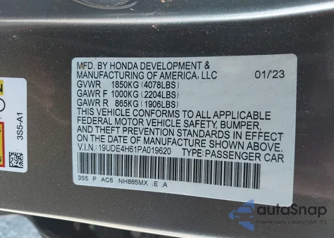 2023 Acura Integra A-Spec Technology from USA, damaged, VIN 19UDE4H61PA019620